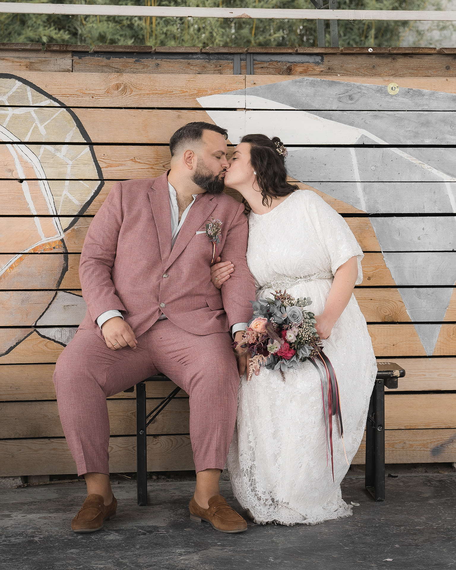 Wedding Couple kissing.